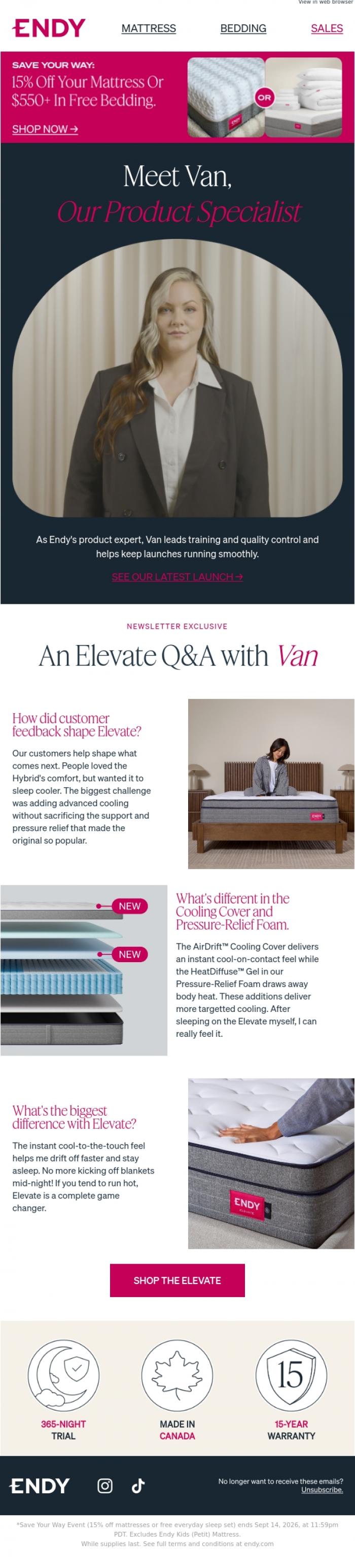 Email Design Inspiration from Endy, What's new in the Elevate Hybrid?