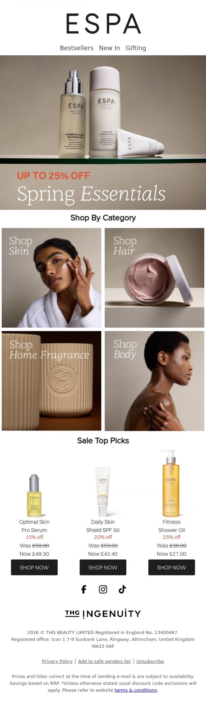 Email Design Inspiration from ESPA, Refresh, Rejuvenate & Save...