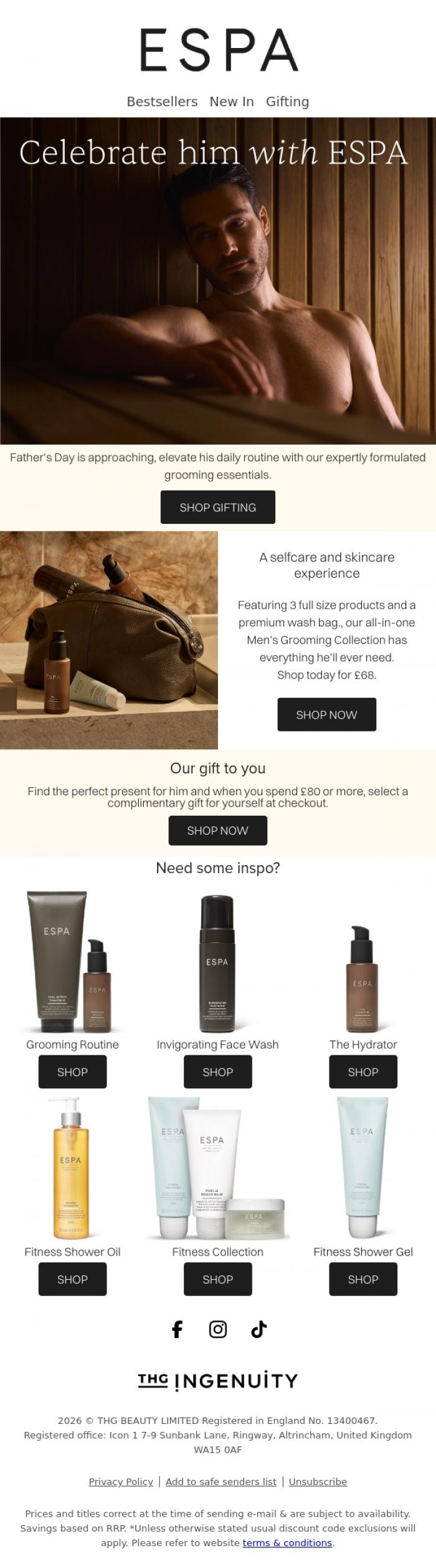Email Design Inspiration from ESPA, Celebrate him with ESPA this Father's Day