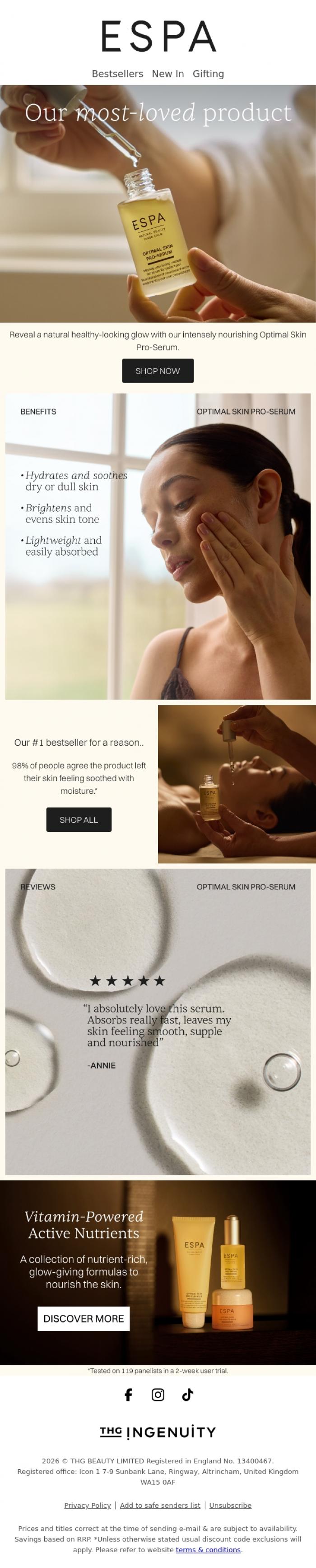 Email Design Inspiration from ESPA, Discover our #1 bestseller Optimal Skin Pro-Serum