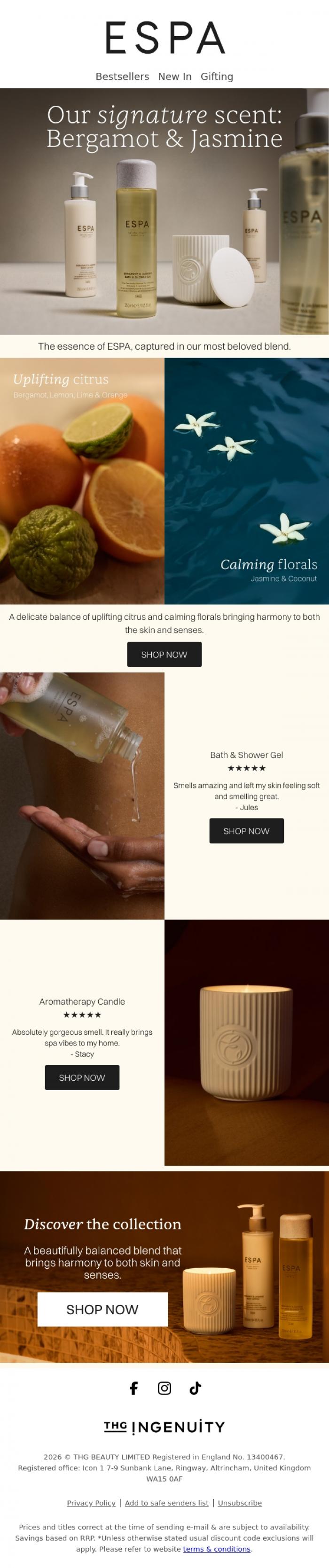 Email Design Inspiration from ESPA, Bergamot & Jasmine: Meet our signature scent