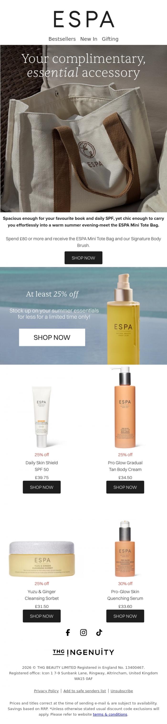 Email Design Inspiration from ESPA, A Gift For You: The Signature Tote & Brush Set