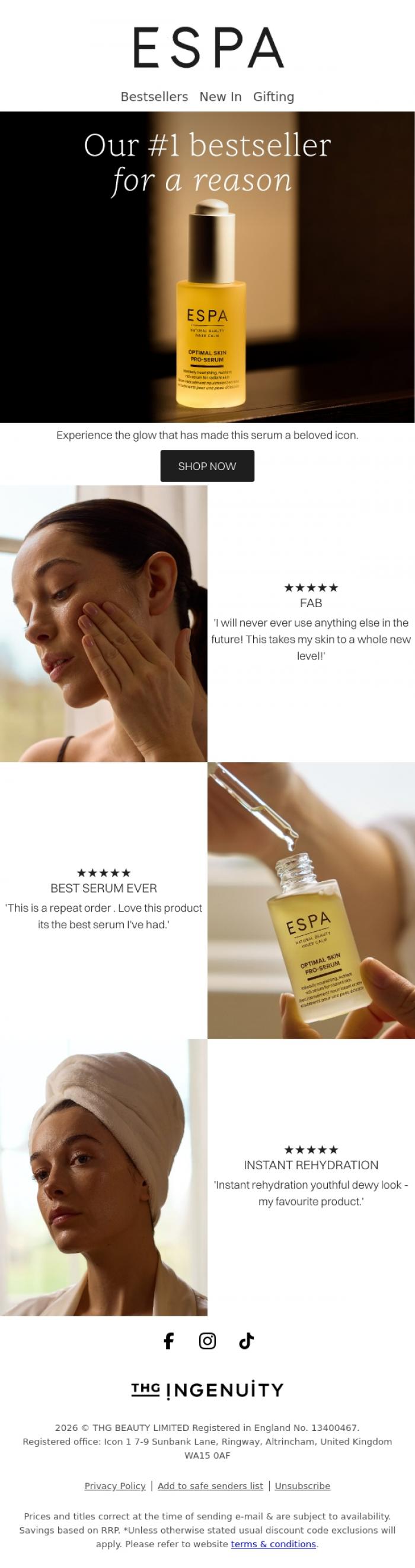 Email Design Inspiration from ESPA, Proven Results, Luminous Skin