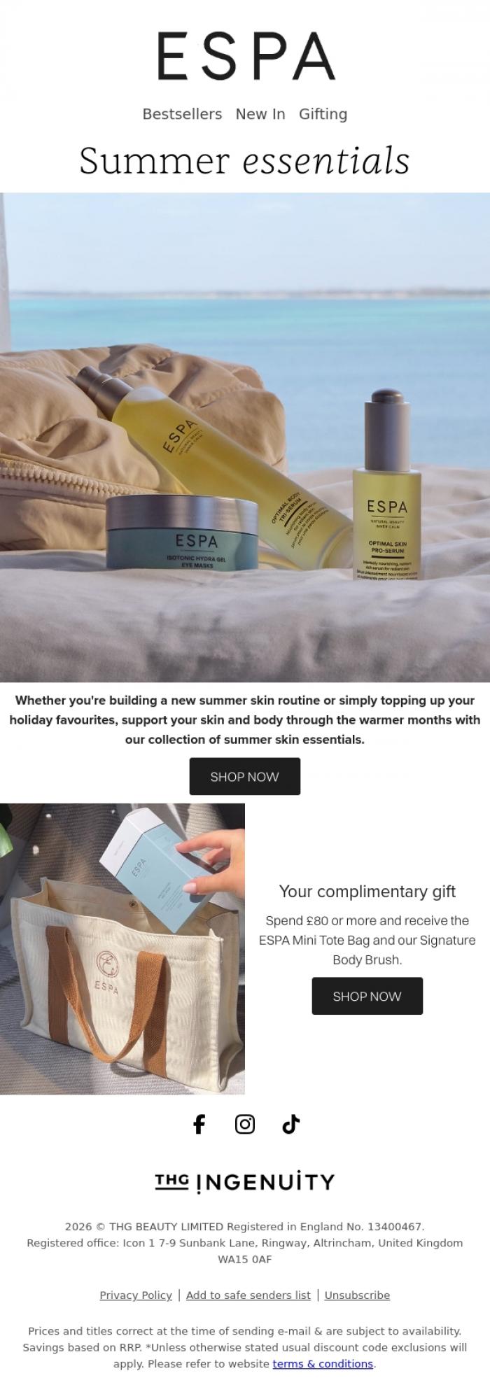 Email Design Inspiration from ESPA, Top up on your summer essentials with ESPA