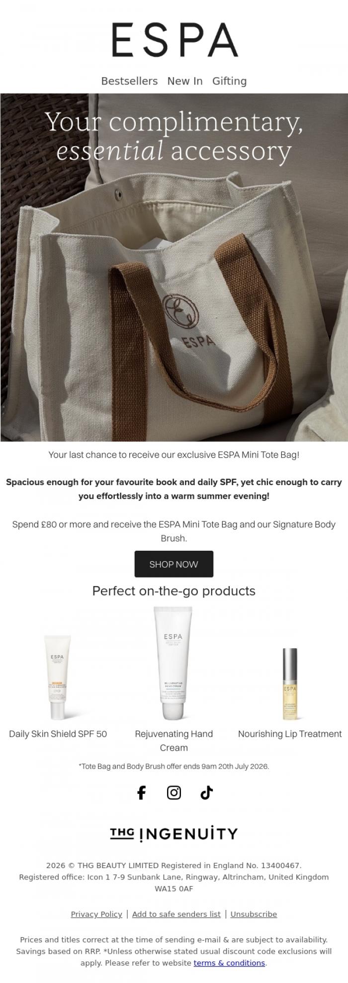 Email Design Inspiration from ESPA, Don't miss out on our exclusive Mini Signature Tote Bag