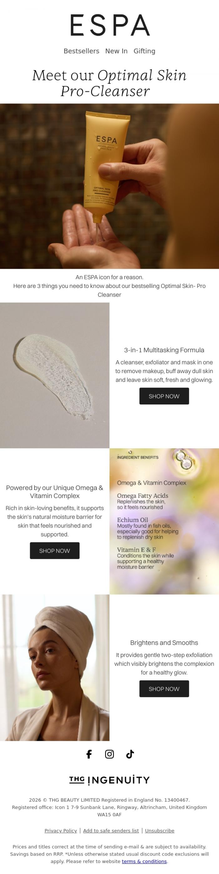 Email Design Inspiration from ESPA, Meet our Optimal Skin Pro-Cleanser