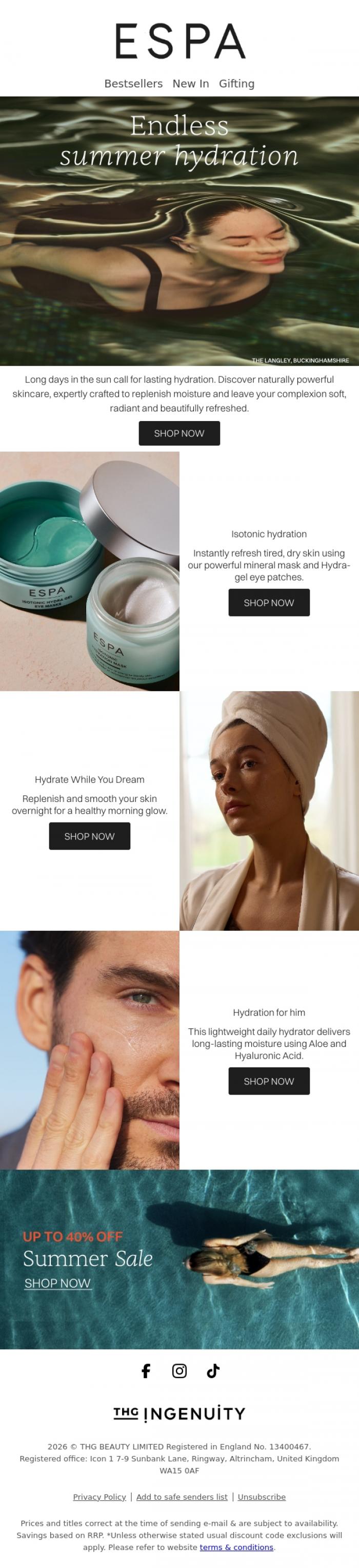 Email Design Inspiration from ESPA, Hydration That Lasts Beyond Sunset