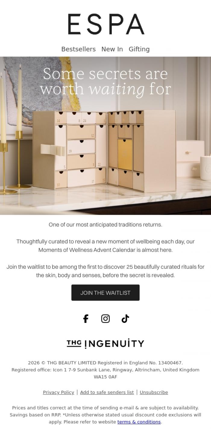 Email Design Inspiration from ESPA, A secret worth waiting for.