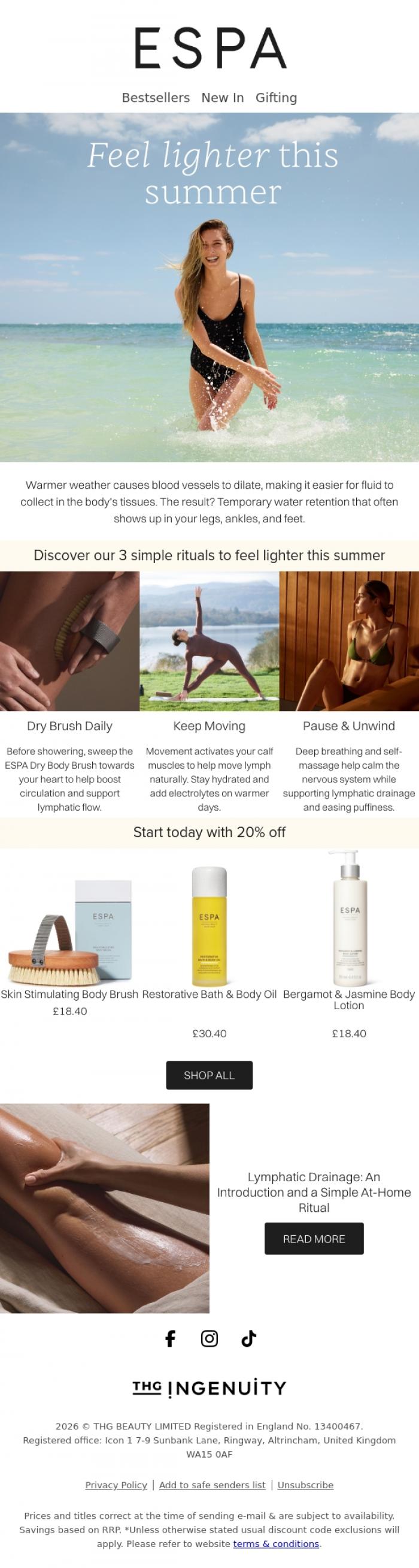 Email Design Inspiration from ESPA, Beat summer puffiness with these 3 simple rituals