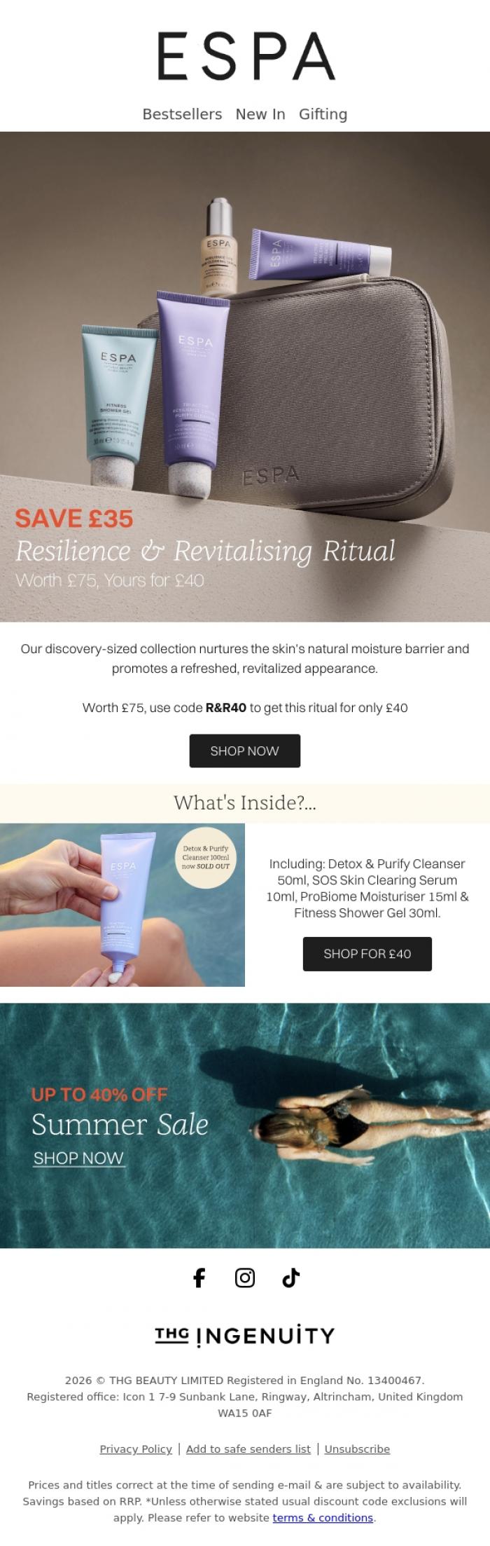 Email Design Inspiration from ESPA, Save &pound;35 | Resilience & Revitalising Ritual Worth &pound;75