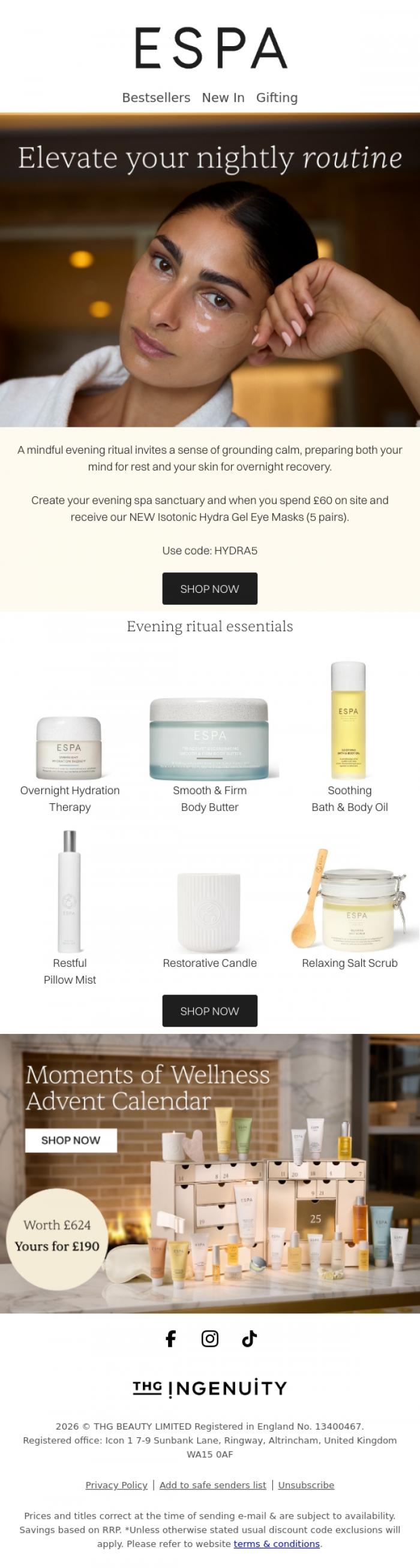 Email Design Inspiration from ESPA, Elevate your evening routine