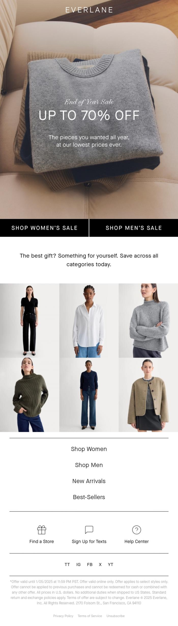 Email Design Inspiration from Everlane, One Gift Left To Open: Up to 70% Off