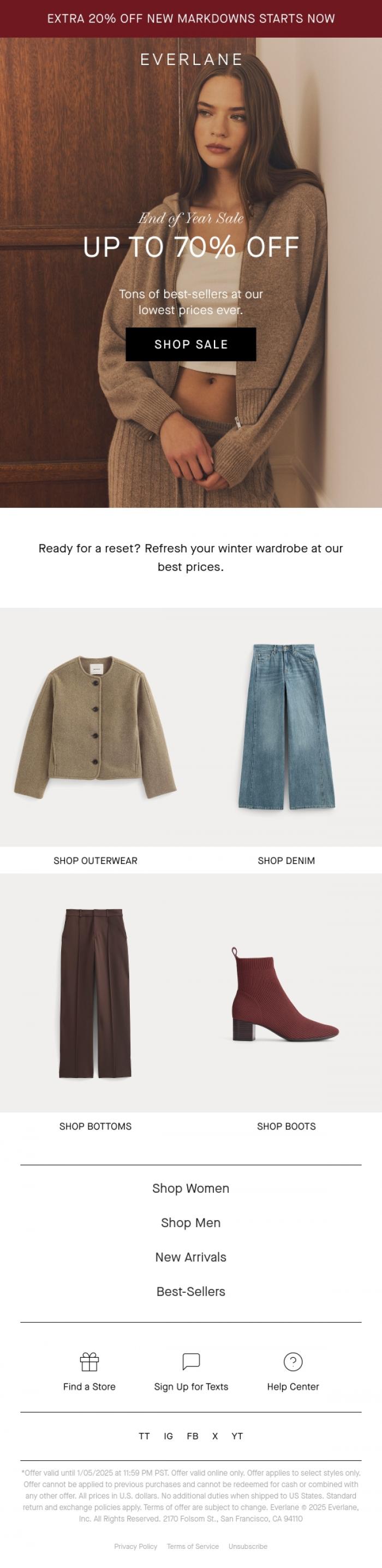 Email Design Inspiration from Everlane, 20% Off New Markdowns Added
