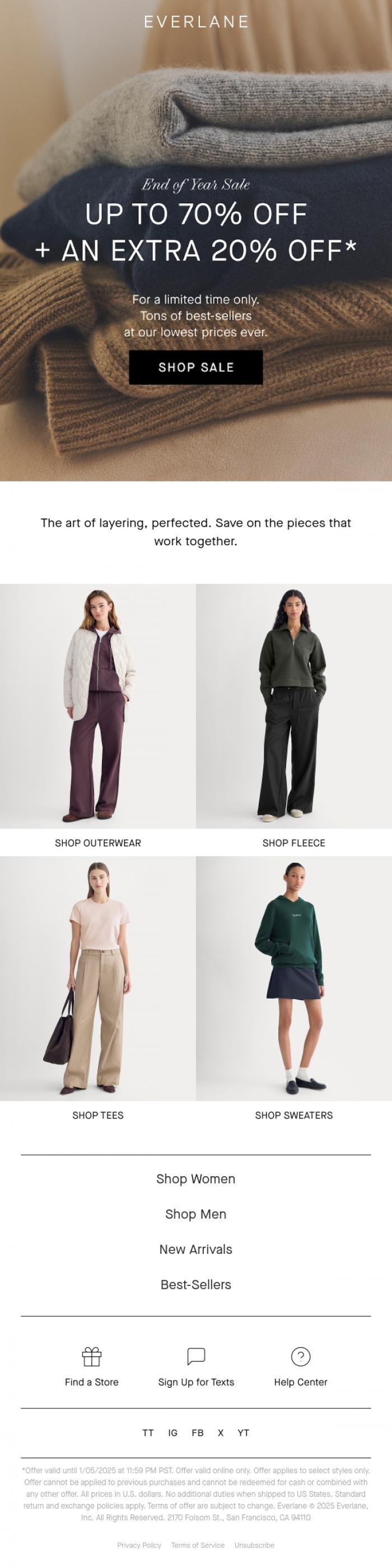 Email Design Inspiration from Everlane, Up to 70% Off Layering Essentials