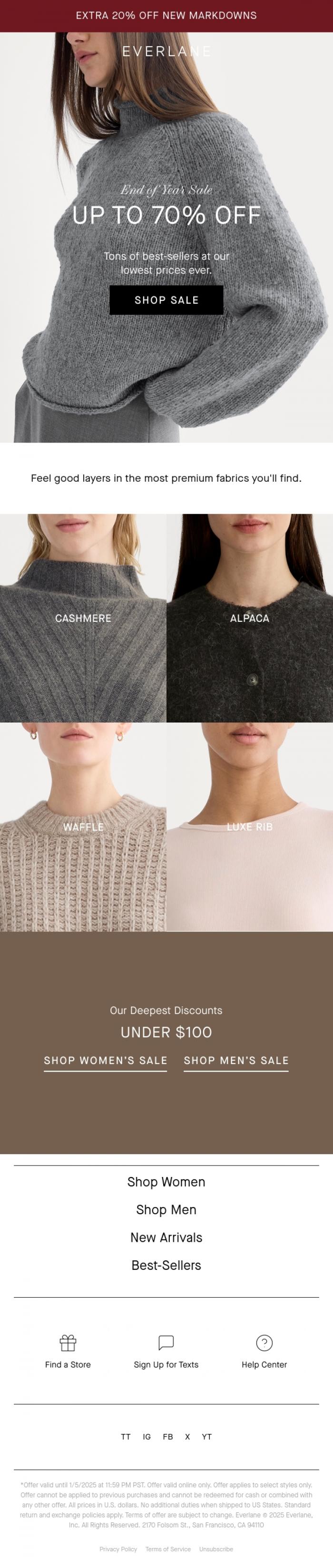 Email Design Inspiration from Everlane, Extra 20% Off: Feel Good Luxury