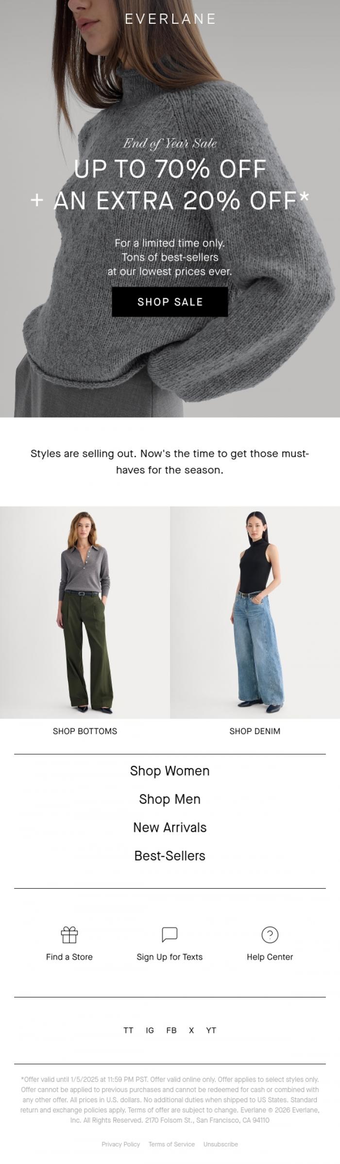 Email Design Inspiration from Everlane, Selling Fast: Styles At Extra 20% Off