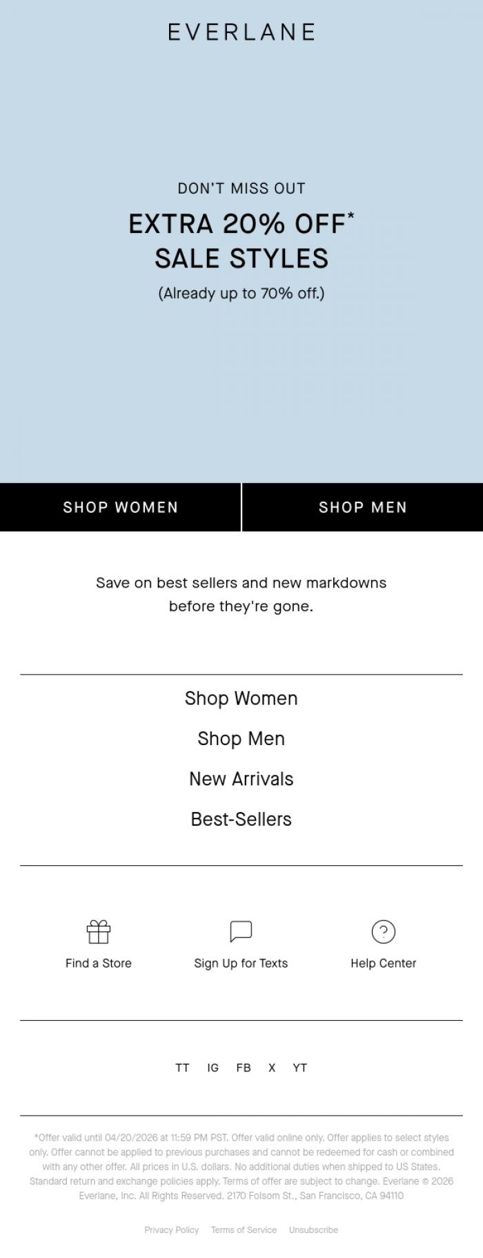 Email Design Inspiration from Everlane, Don't Miss It: Up To 70% Off Sale Styles