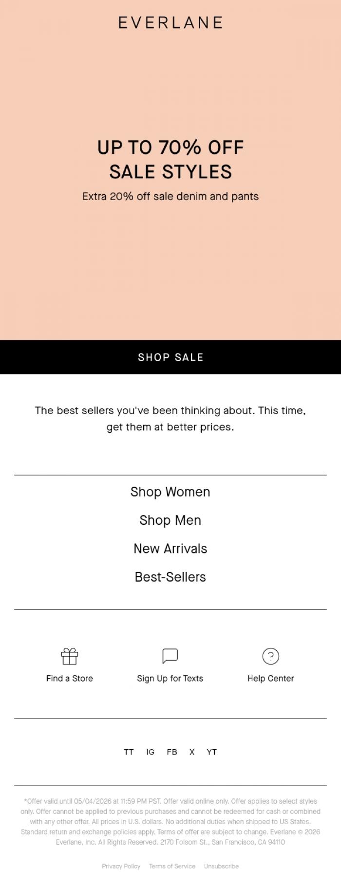 Email Design Inspiration from Everlane, Extra 20% Off Denim & Pants