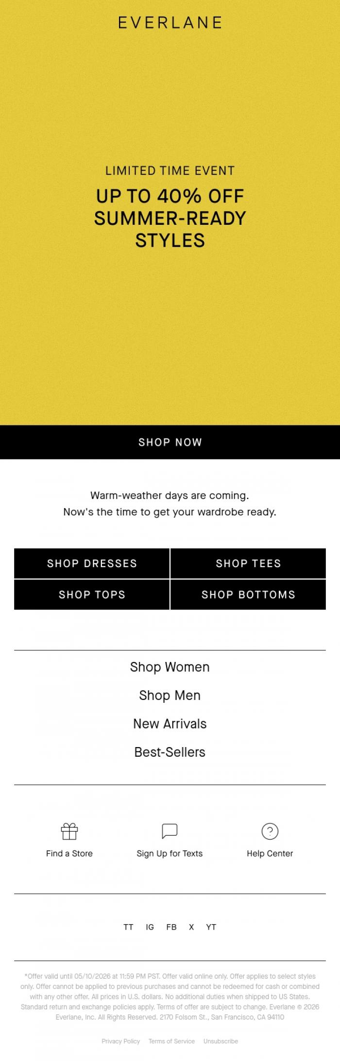 Email Design Inspiration from Everlane, Up To 40% Off Summer-Ready Styles