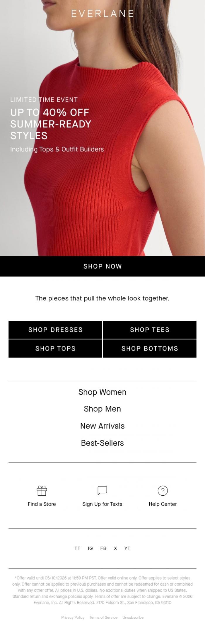Email Design Inspiration from Everlane, Up To 40% Off Tops + Outfit Builders