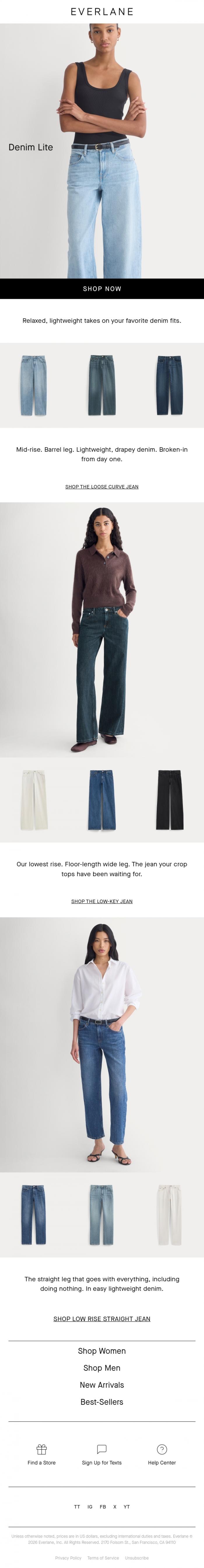 Email Design Inspiration from Everlane, Lightweight Denim