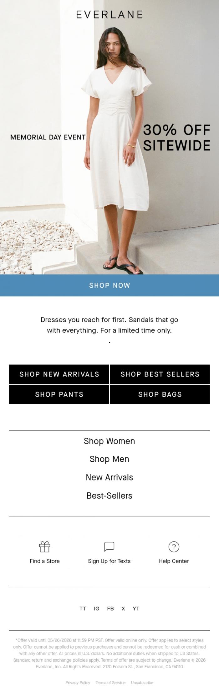 Email Design Inspiration from Everlane, 30% Off Dresses And Sandals
