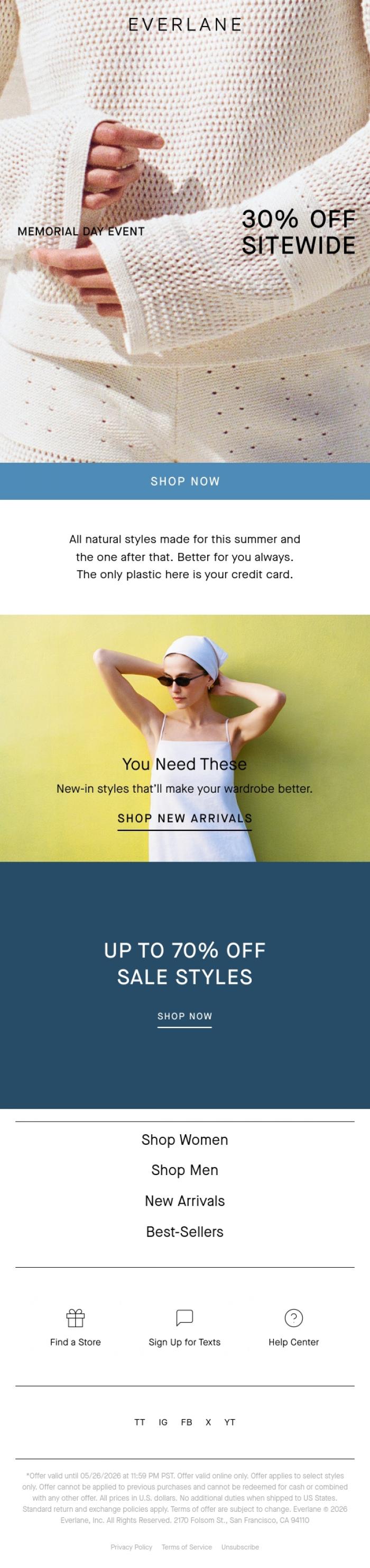 Email Design Inspiration from Everlane, 30% Off All Natural Styles