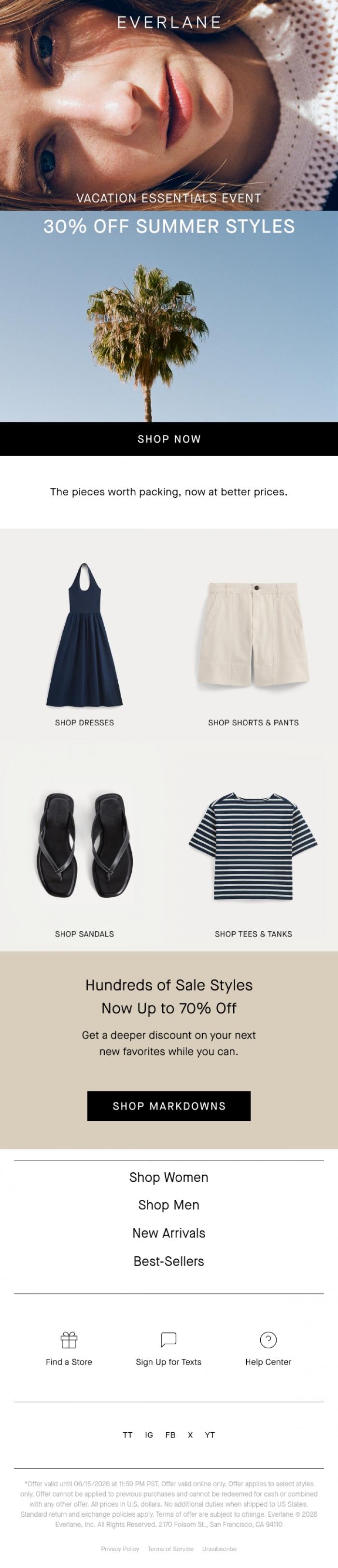 Email Design Inspiration from Everlane, 30% Off Summer Styles