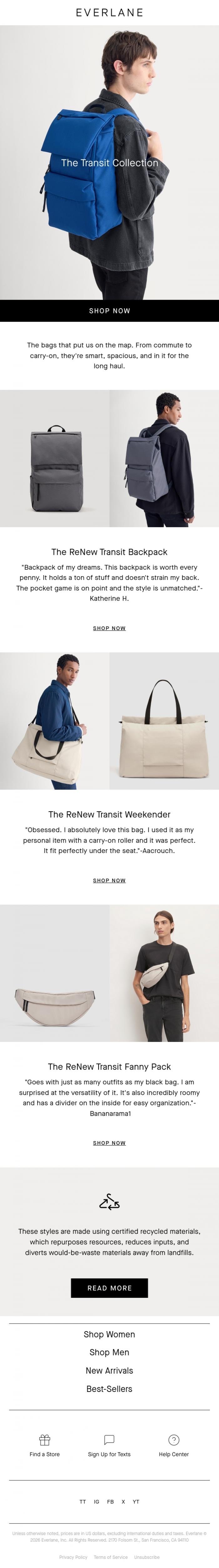 Email Design Inspiration from Everlane, Best-Selling Bags