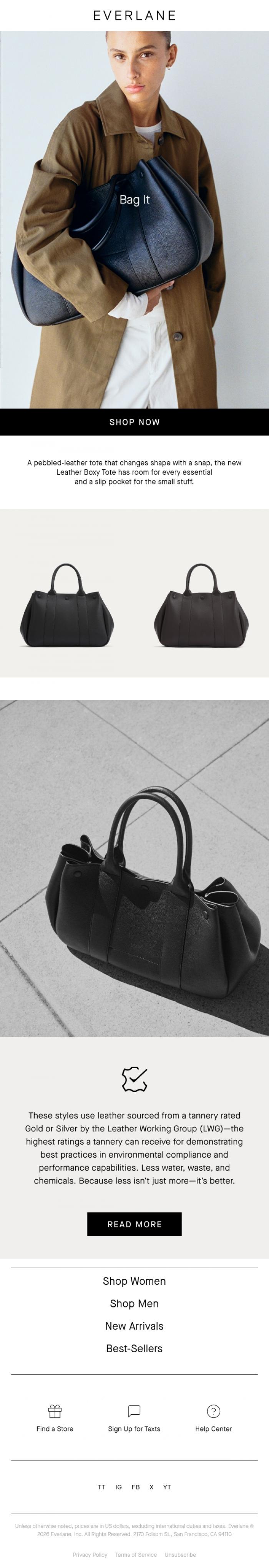 Email Design Inspiration from Everlane, Introducing the Leather Boxy Tote