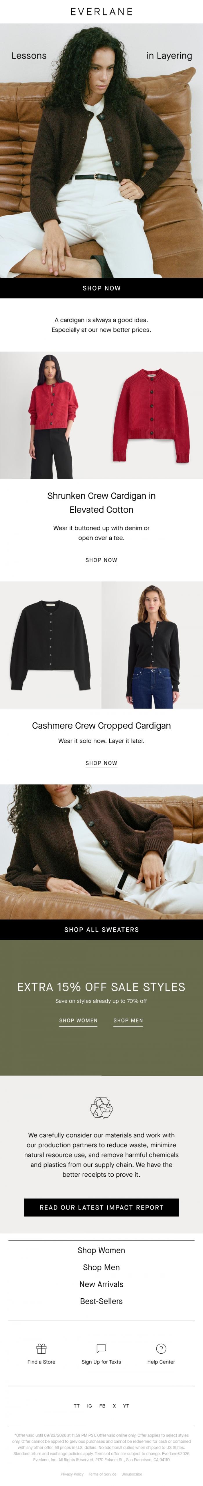 Email Design Inspiration from Everlane, Cardigan Season Starts Here
