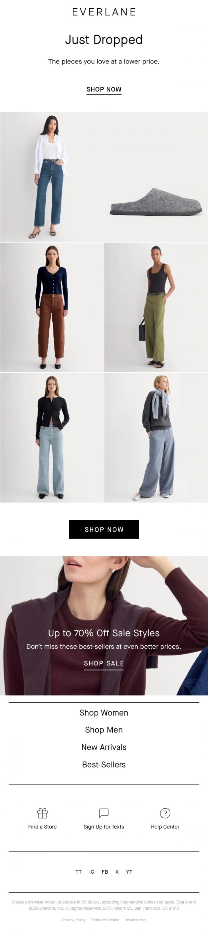 Email Design Inspiration from Everlane, The Price Just Dropped