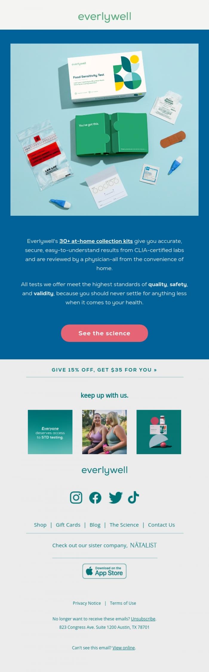 Email Design Inspiration from Everlywell, Simple ✔️ Affordable ✔️ Backed by serious science ✔️