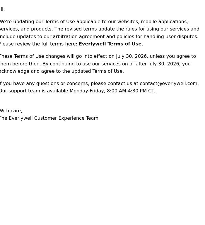 Email Design Inspiration from Everlywell, We're updating our Terms of Use