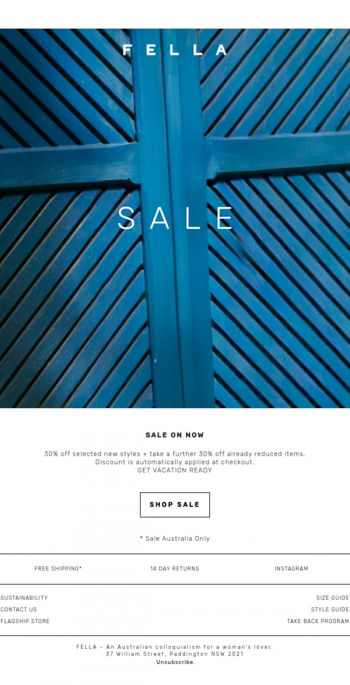 Email Design Inspiration from F E L L A, SALE BEGINS NOW!