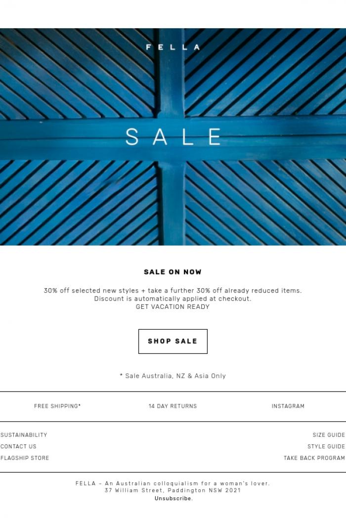 Email Design Inspiration from F E L L A, FELLA SALE IS LIVE