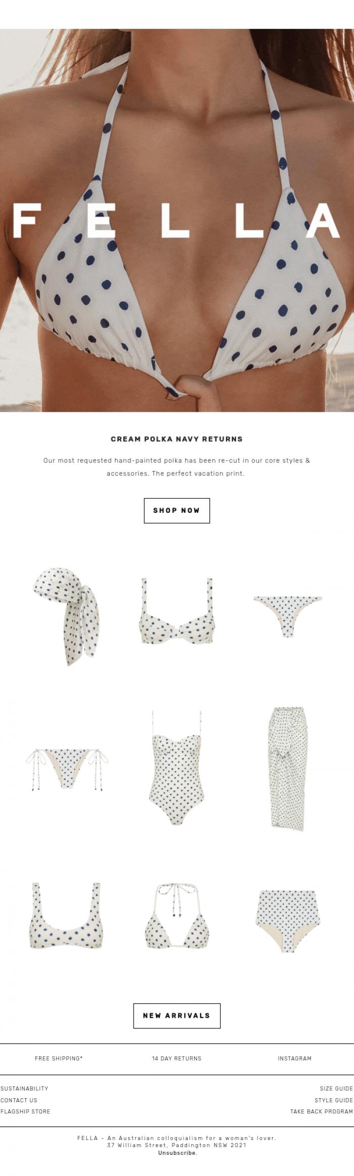 Email Design Inspiration from F E L L A, Cream Polka Navy is Back