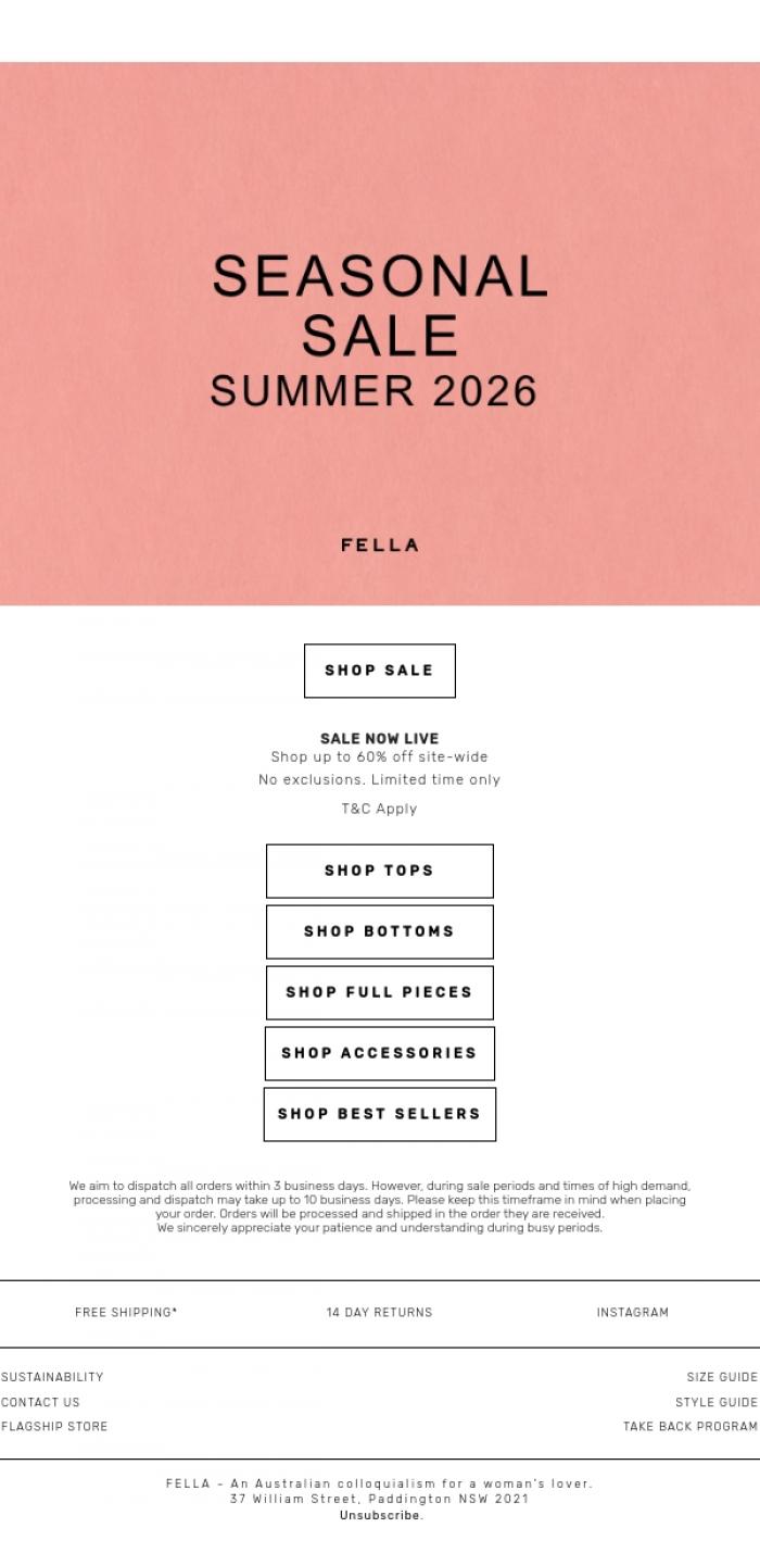 Email Design Inspiration from F E L L A, SALE ON NOW