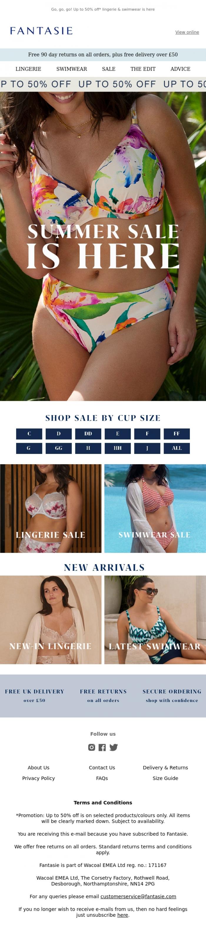 Email Design Inspiration from Fantasie, Summer Sale: Now Open