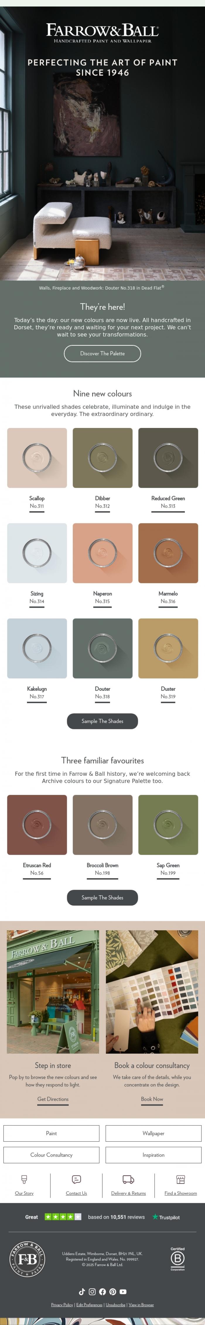 Email Design Inspiration from Farrow & Ball, New colours, available now
