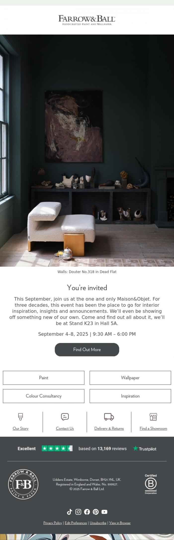 Email Design Inspiration from Farrow & Ball, Join us at Maison&Objet