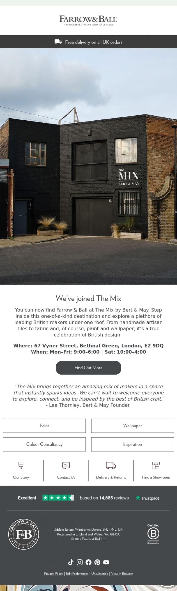 Email Design Inspiration from Farrow & Ball, Our new pop-up is open