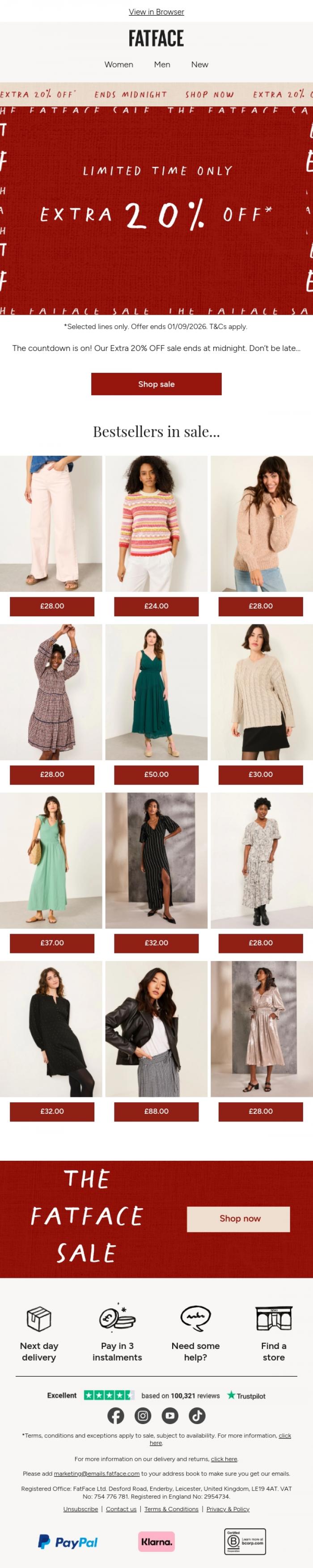Email Design Inspiration from FatFace, Final Hours: Extra 20% Off