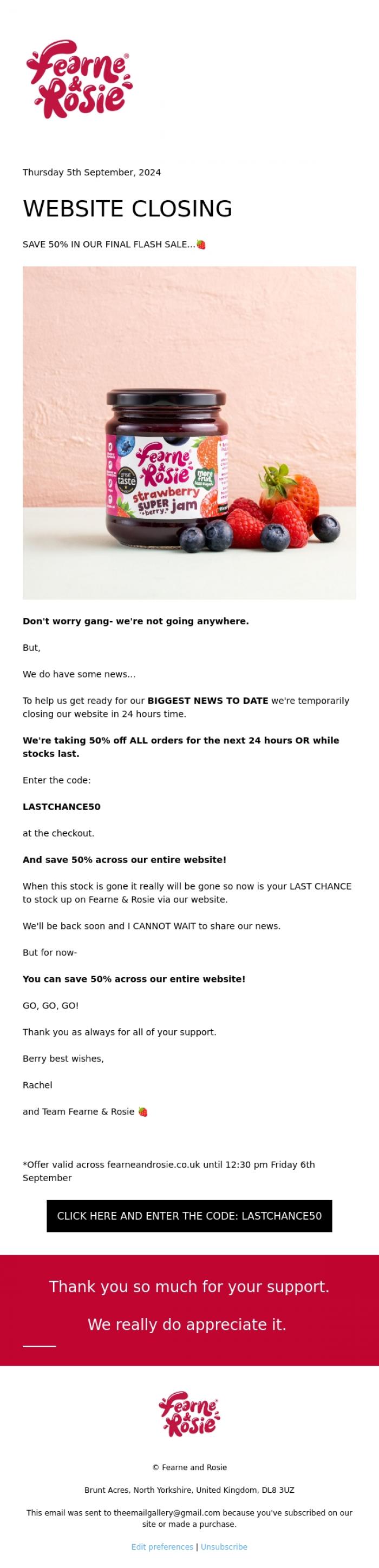 Email Design Inspiration from Fearne & Rosie, WEBSITE CLOSING