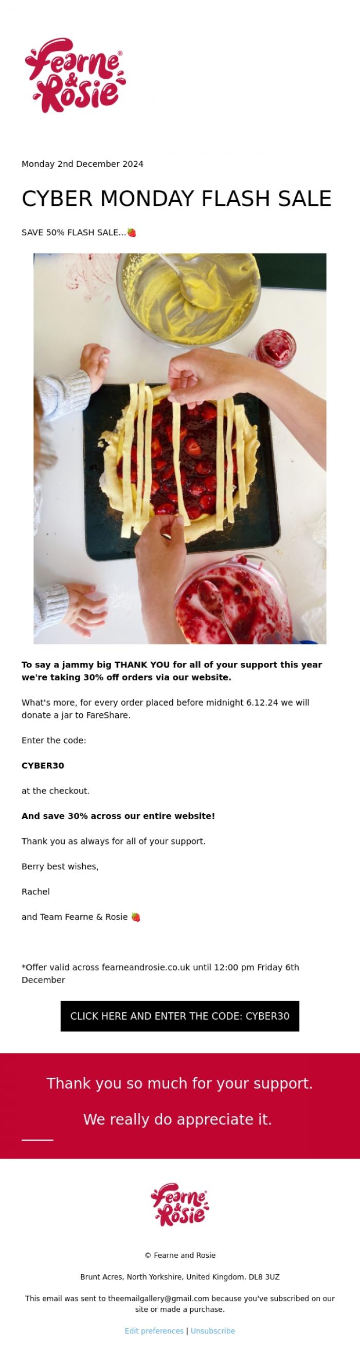 Email Design Inspiration from Fearne & Rosie, CYBER MONDAY FLASH SALE