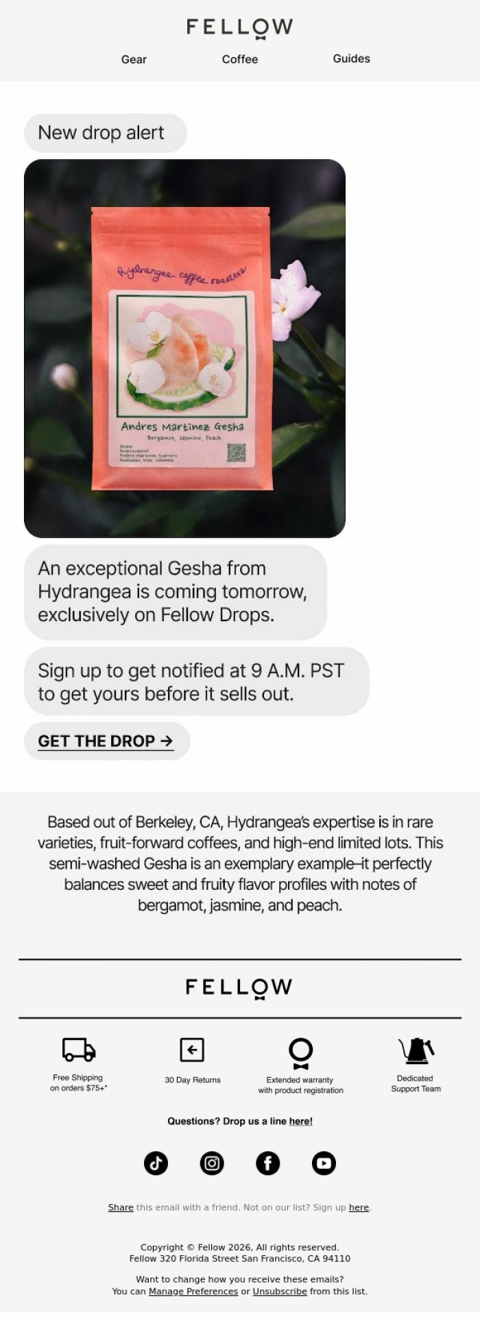 Email Design Inspiration from Fellow, New drop alert