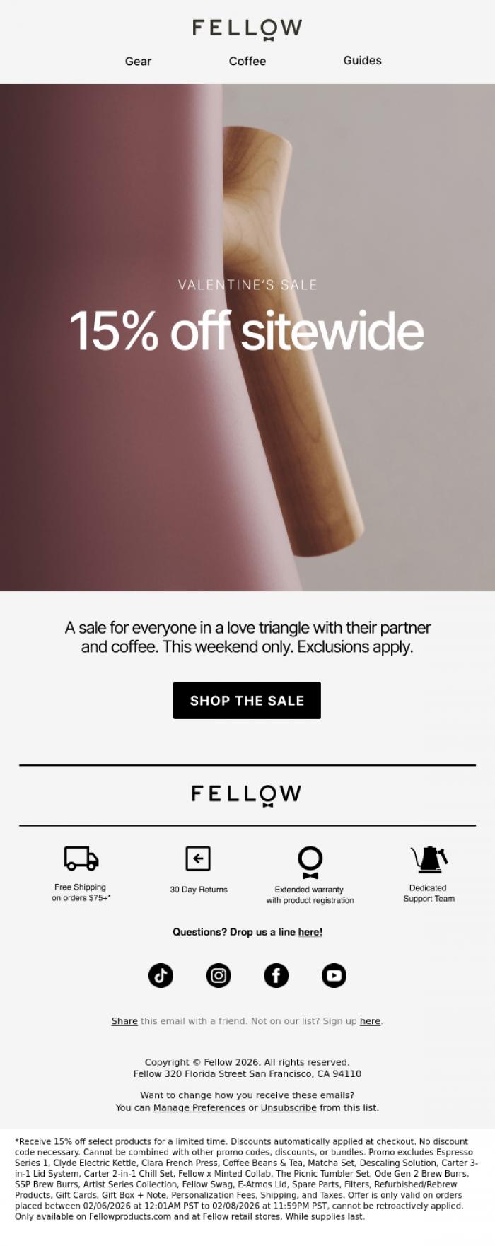 Email Design Inspiration from Fellow, This weekend only: 15% off sitewide