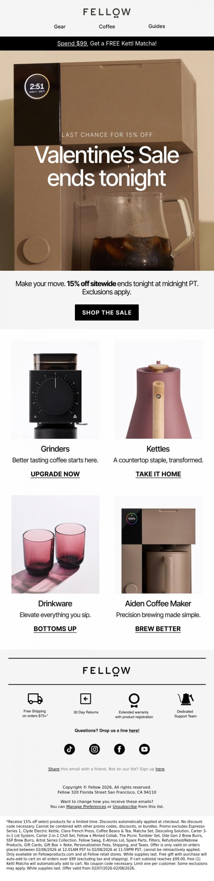 Email Design Inspiration from Fellow, Ends tonight! 15% off sitewide