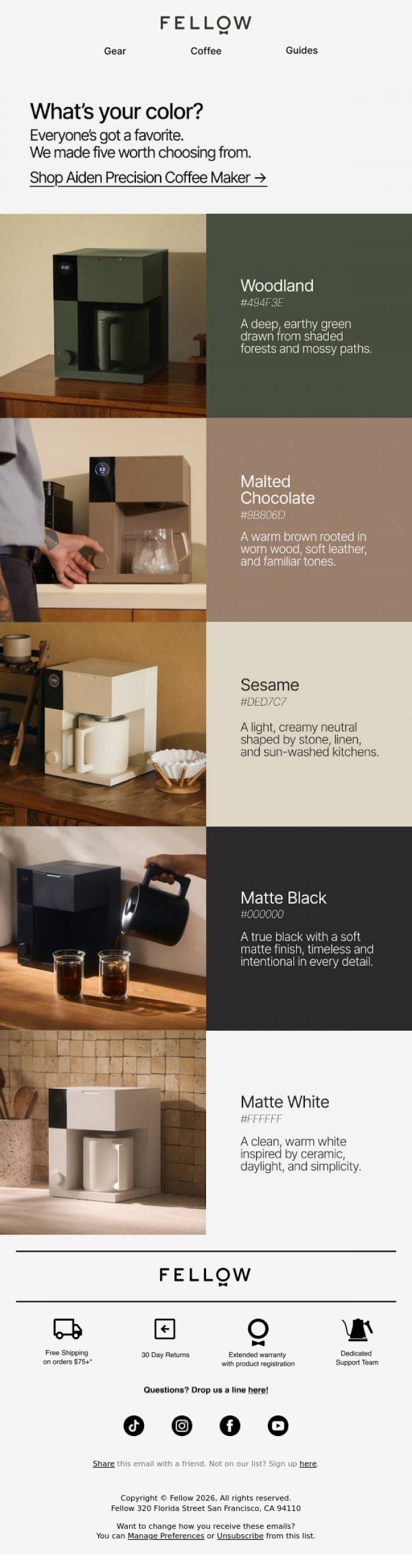 Email Design Inspiration from Fellow, Coffee makers can have taste too