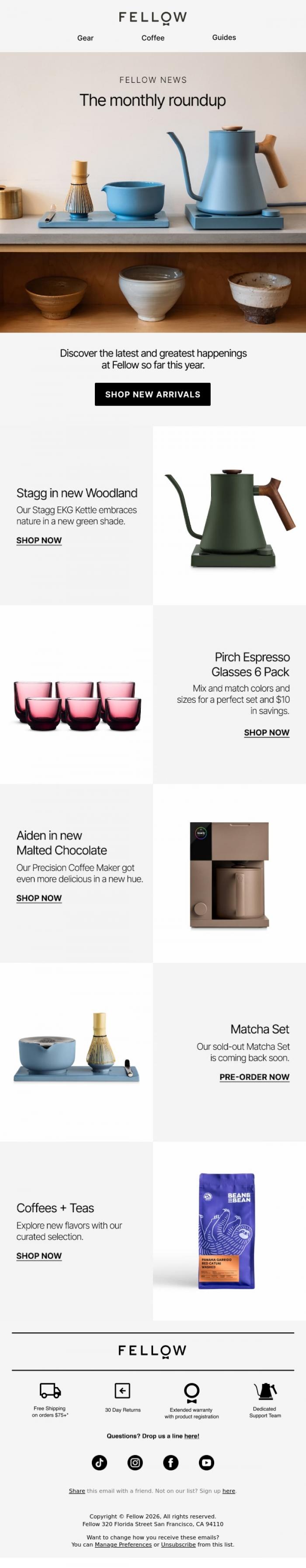 Email Design Inspiration from Fellow, The latest arrivals